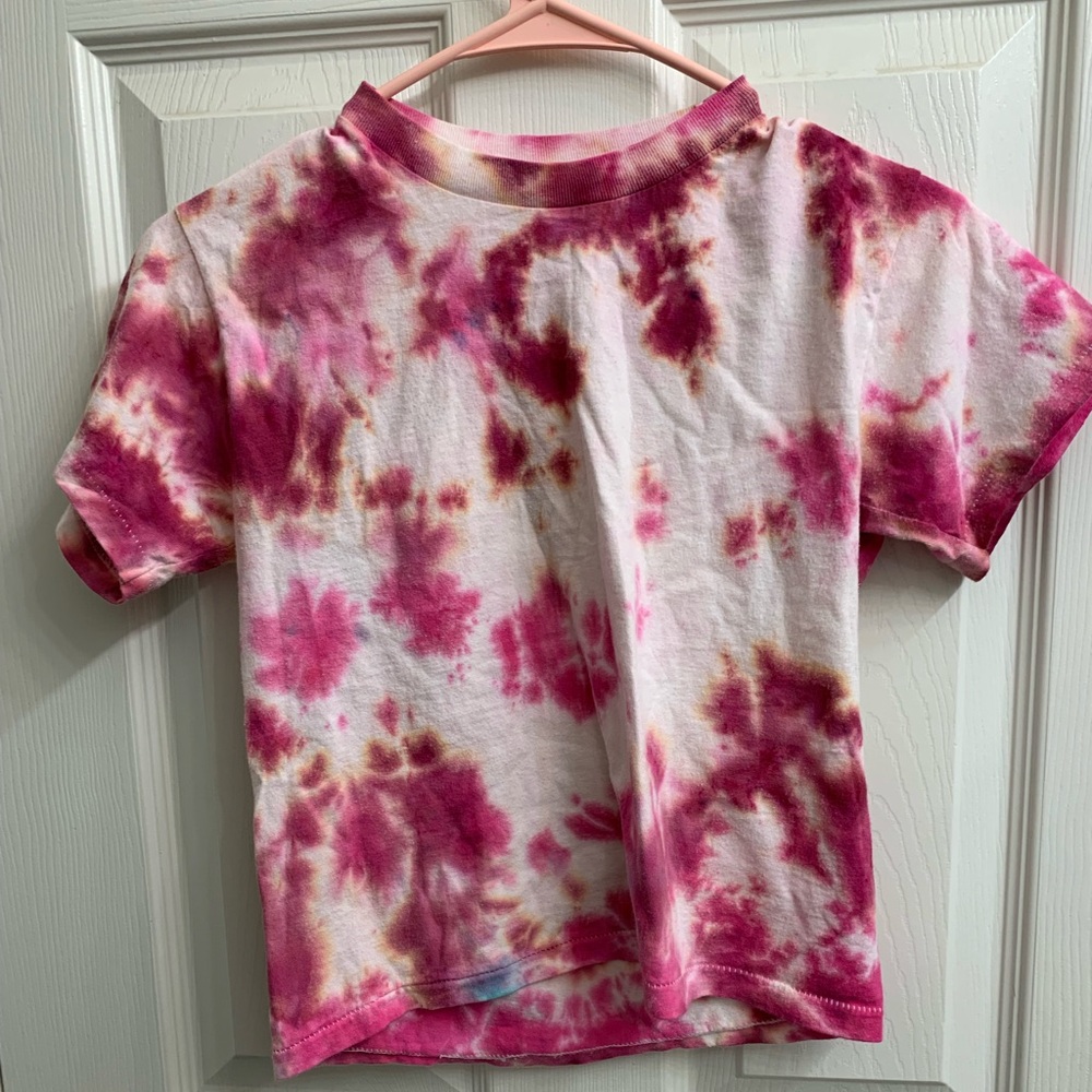 Hanes Pink and White Tie-Dye Short Sleeve Tee
